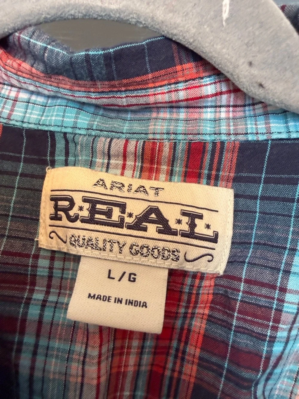Ariat Red Navy Teal Plaid Button-Down Western Shirt - Picture 2 of 7